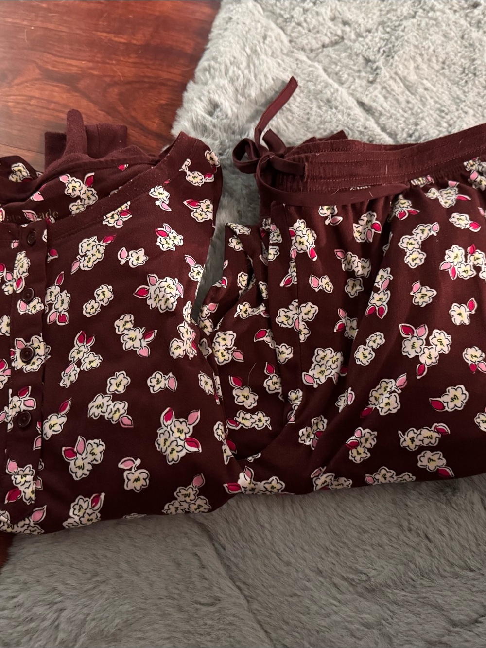 kate spade Burgundy Floral Sleep Set with Pink and Cream Accents - Picture 4 of 4